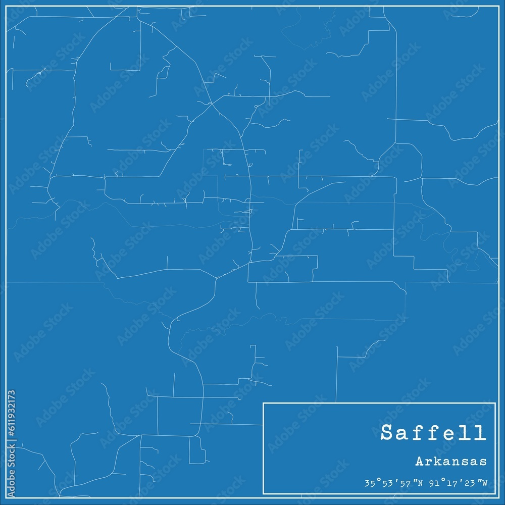 Blueprint US city map of Saffell, Arkansas.