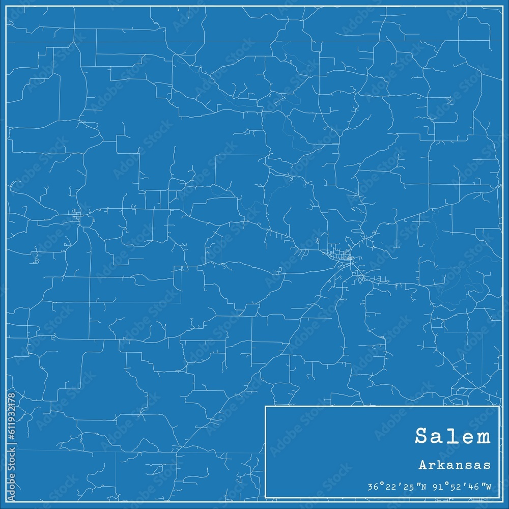 Blueprint US city map of Salem, Arkansas.