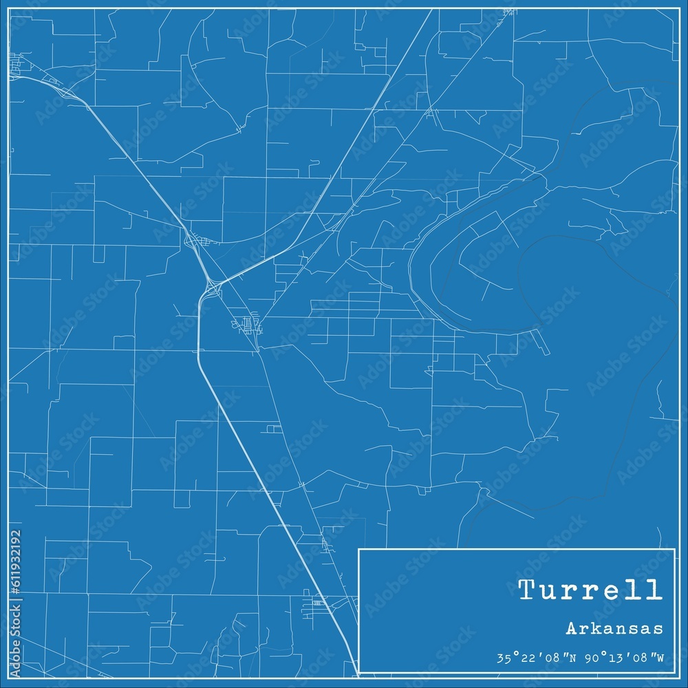 Blueprint US city map of Turrell, Arkansas.