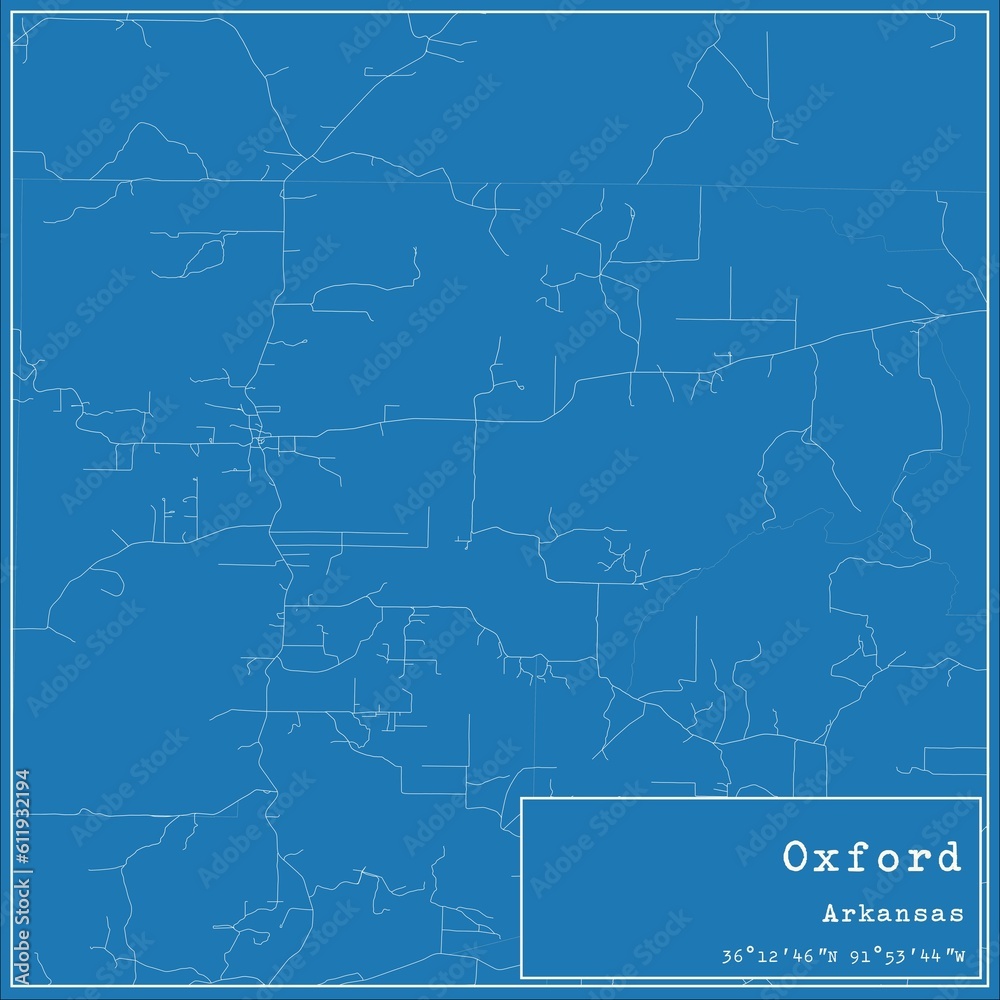 Blueprint US city map of Oxford, Arkansas.