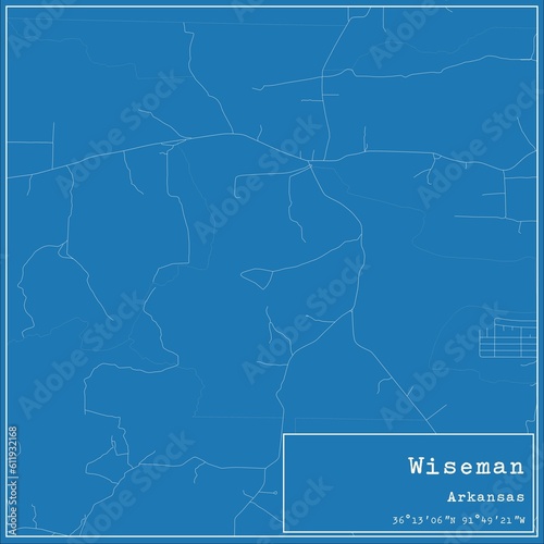 Blueprint US city map of Wiseman, Arkansas.