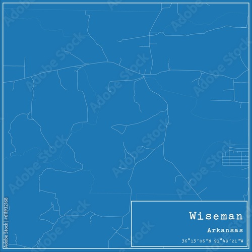 Blueprint US city map of Wiseman, Arkansas.