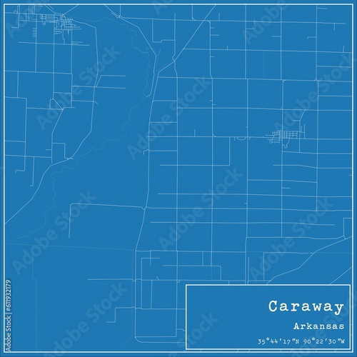 Blueprint US city map of Caraway, Arkansas. photo