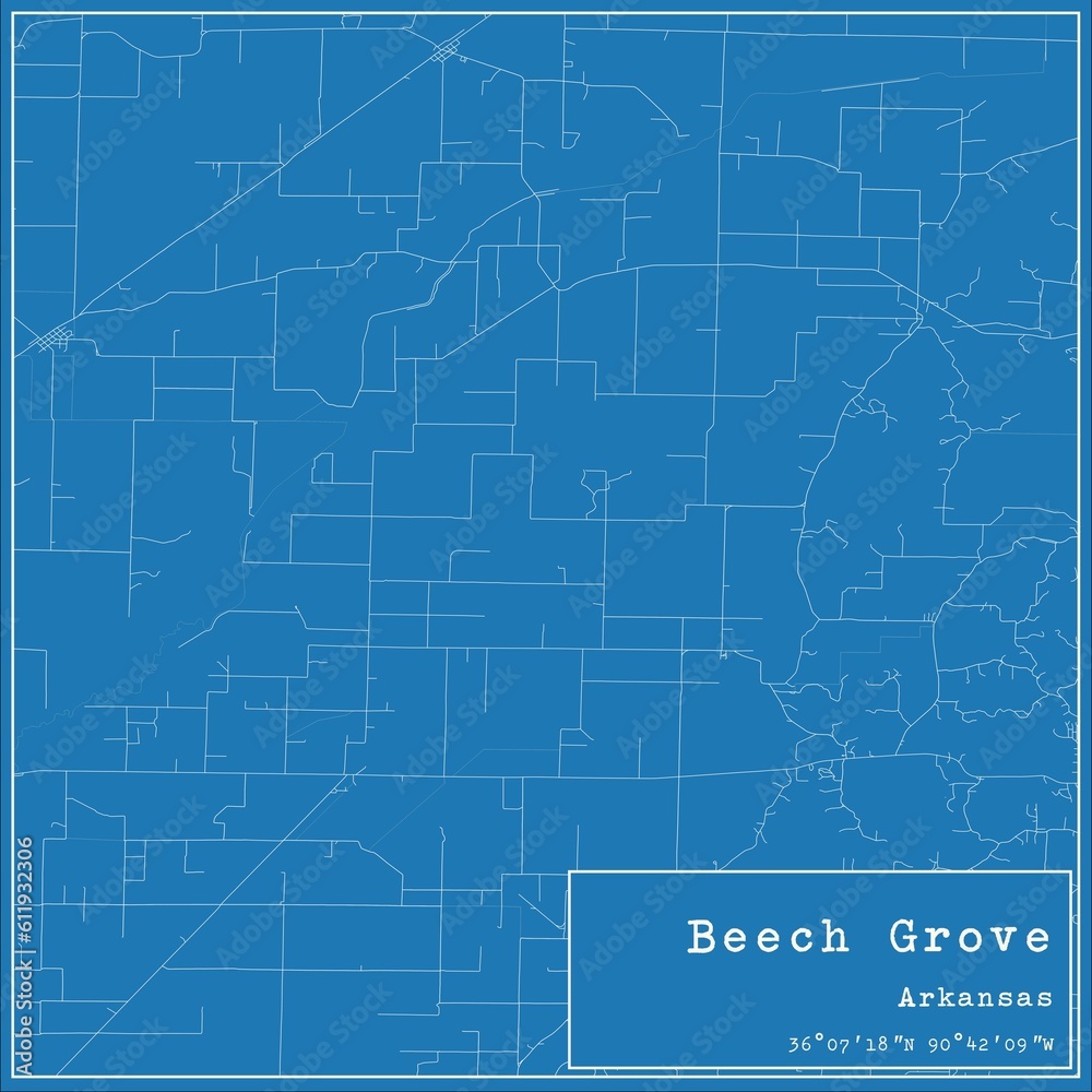 Blueprint US city map of Beech Grove, Arkansas.