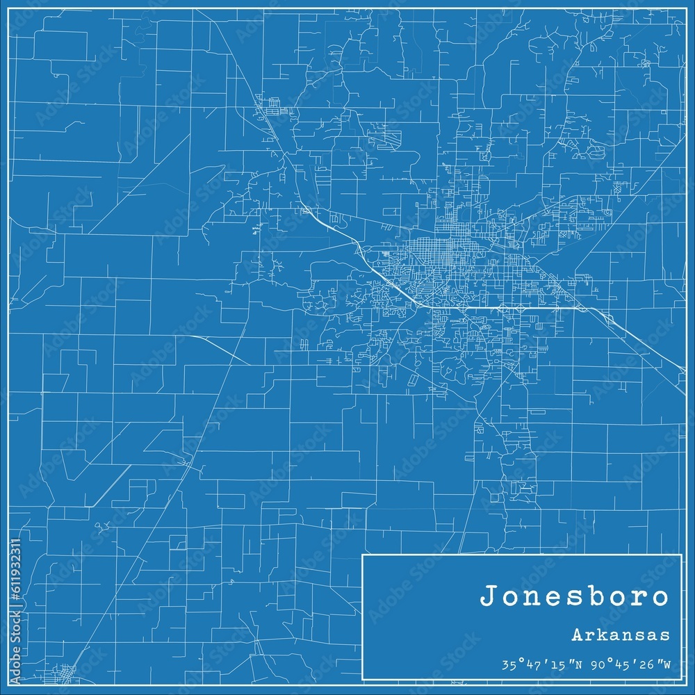 Fototapeta premium Blueprint US city map of Jonesboro, Arkansas.