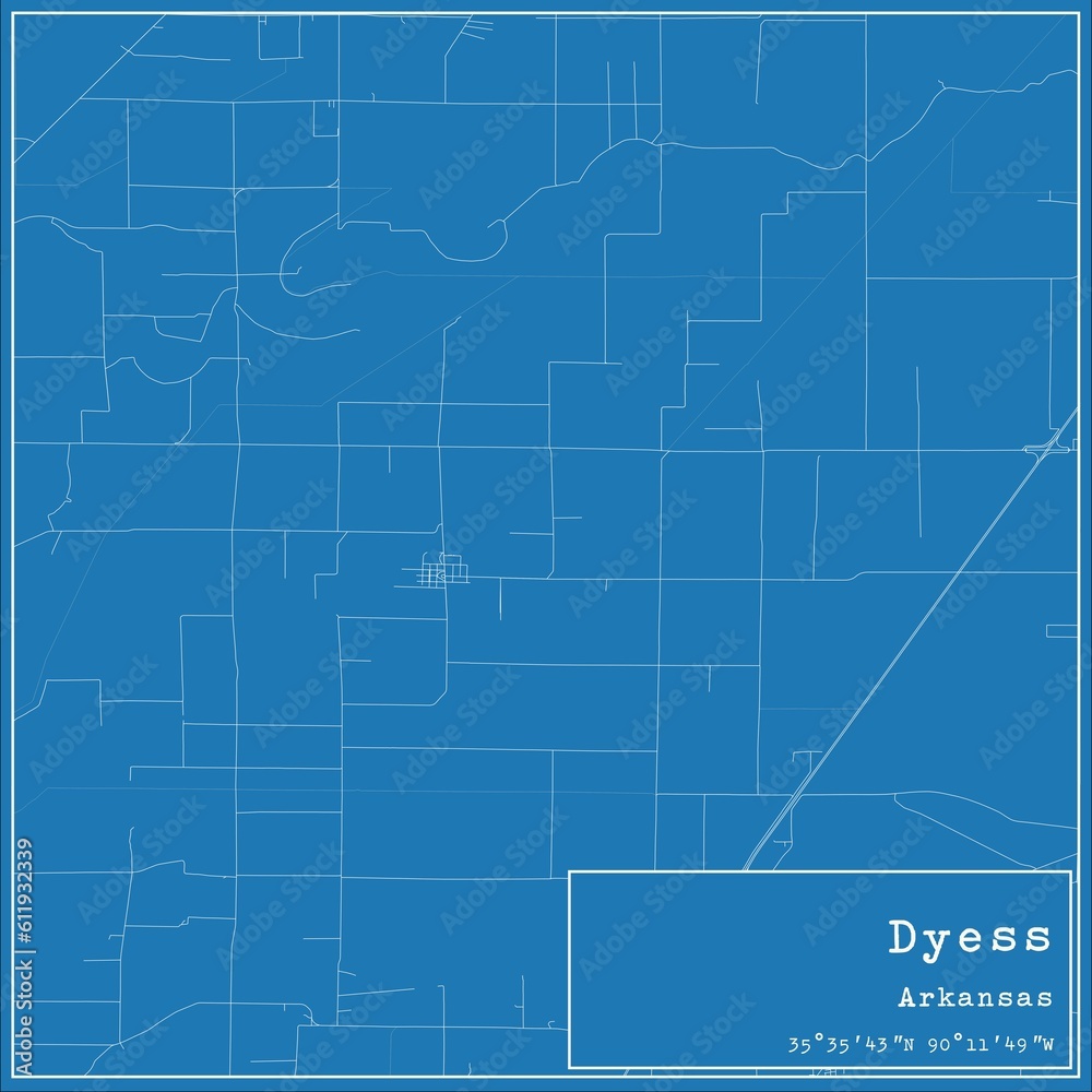 Blueprint US city map of Dyess, Arkansas.