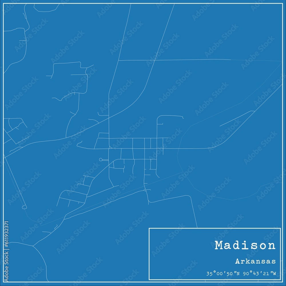 Blueprint US city map of Madison, Arkansas.