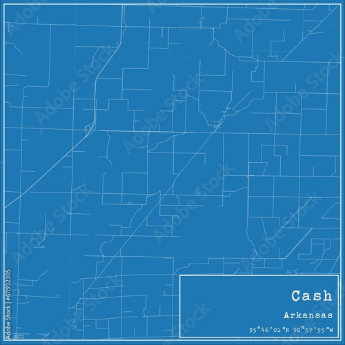 Blueprint US city map of Cash, Arkansas. photo