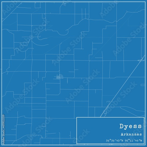 Blueprint US city map of Dyess, Arkansas.