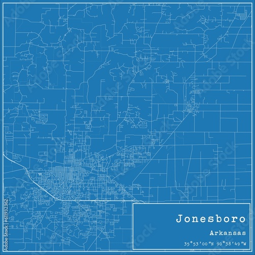 Blueprint US city map of Jonesboro, Arkansas.