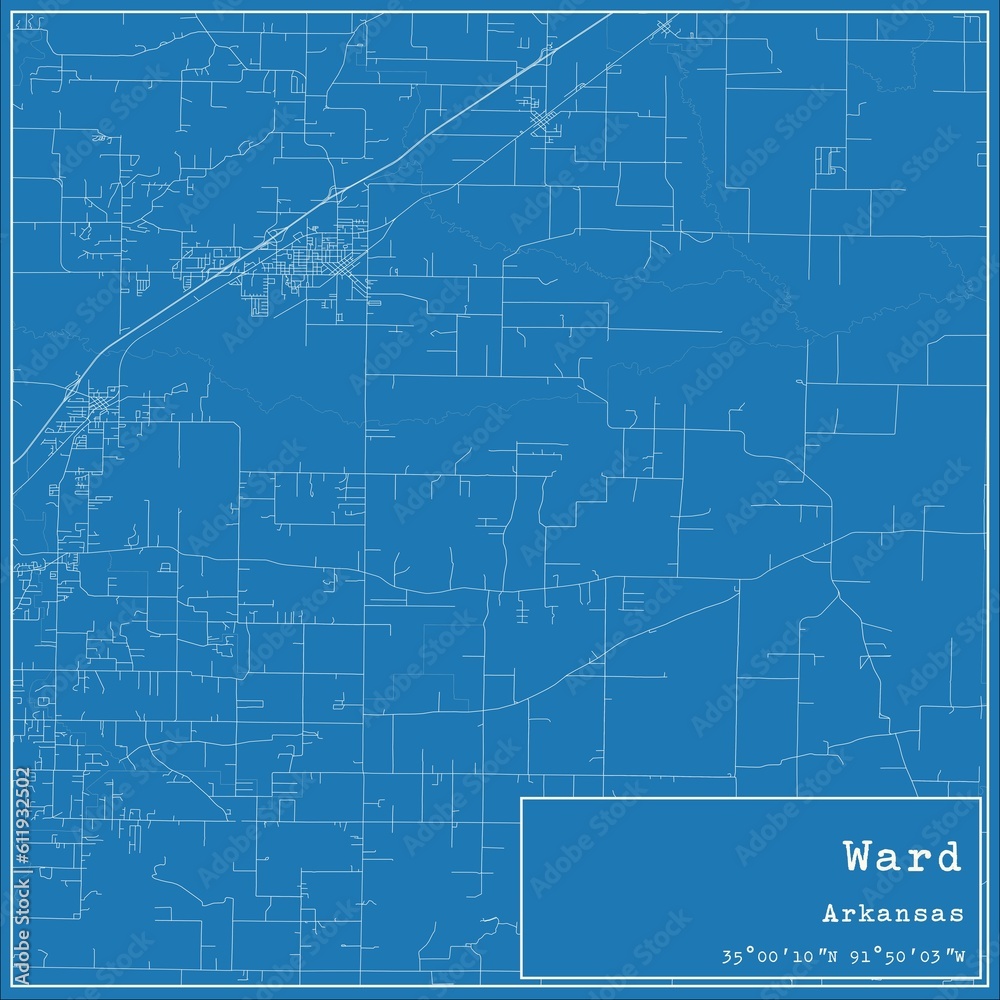 Fototapeta premium Blueprint US city map of Ward, Arkansas.