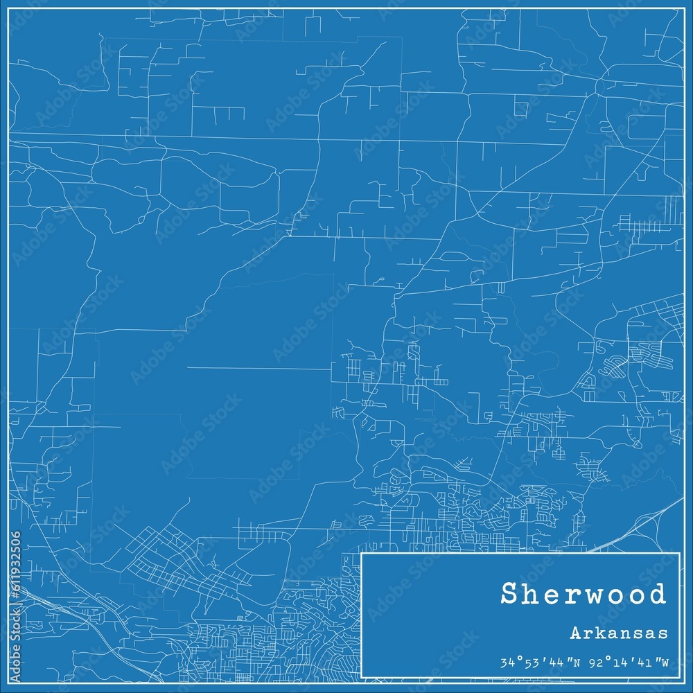 Blueprint US city map of Sherwood, Arkansas.