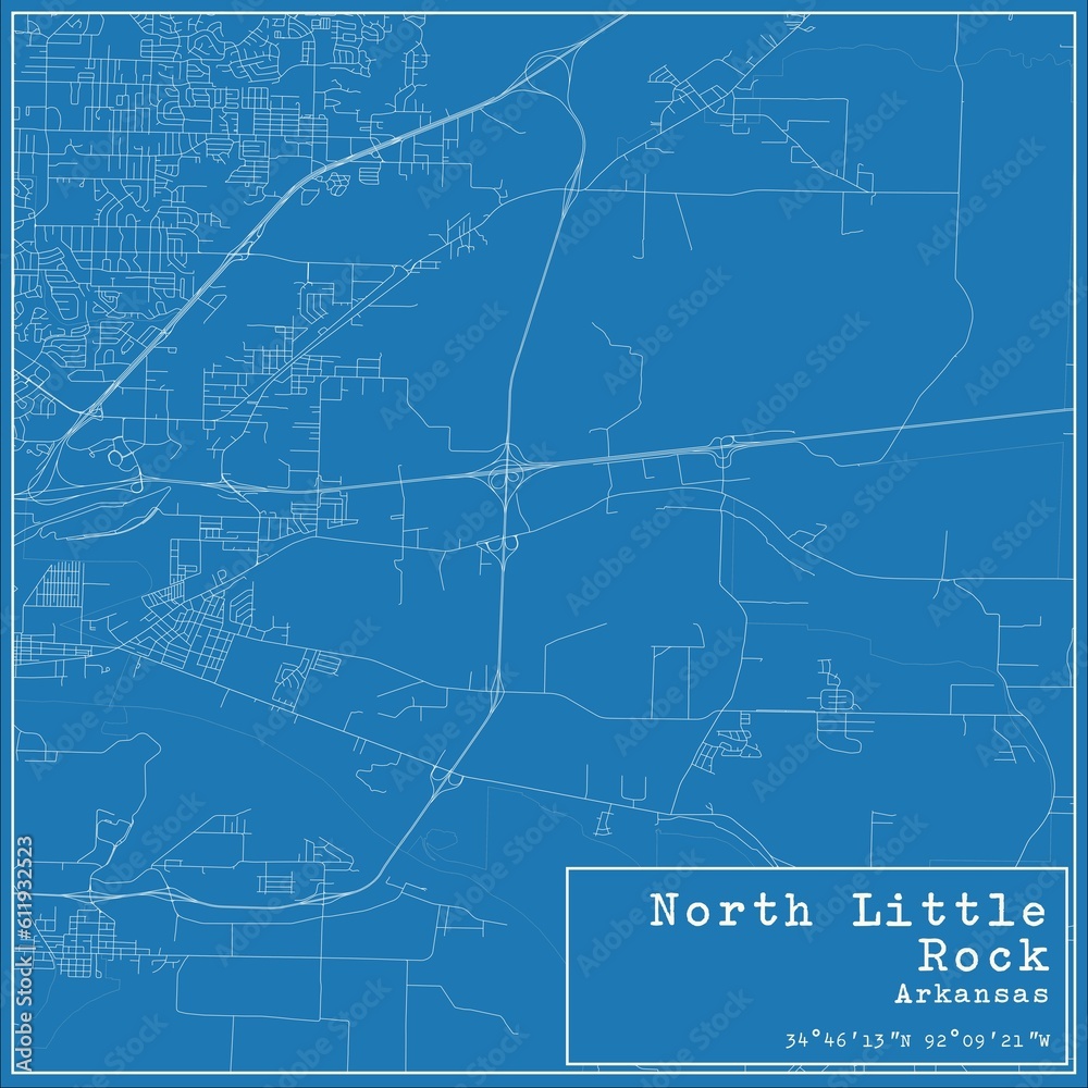 Blueprint US city map of North Little Rock, Arkansas.