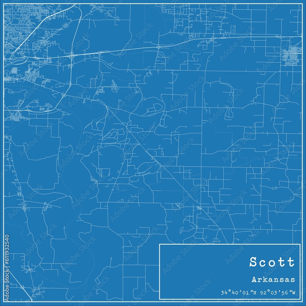 Blueprint US city map of Scott, Arkansas. Blueprint US city map of Scott, Arkansas.