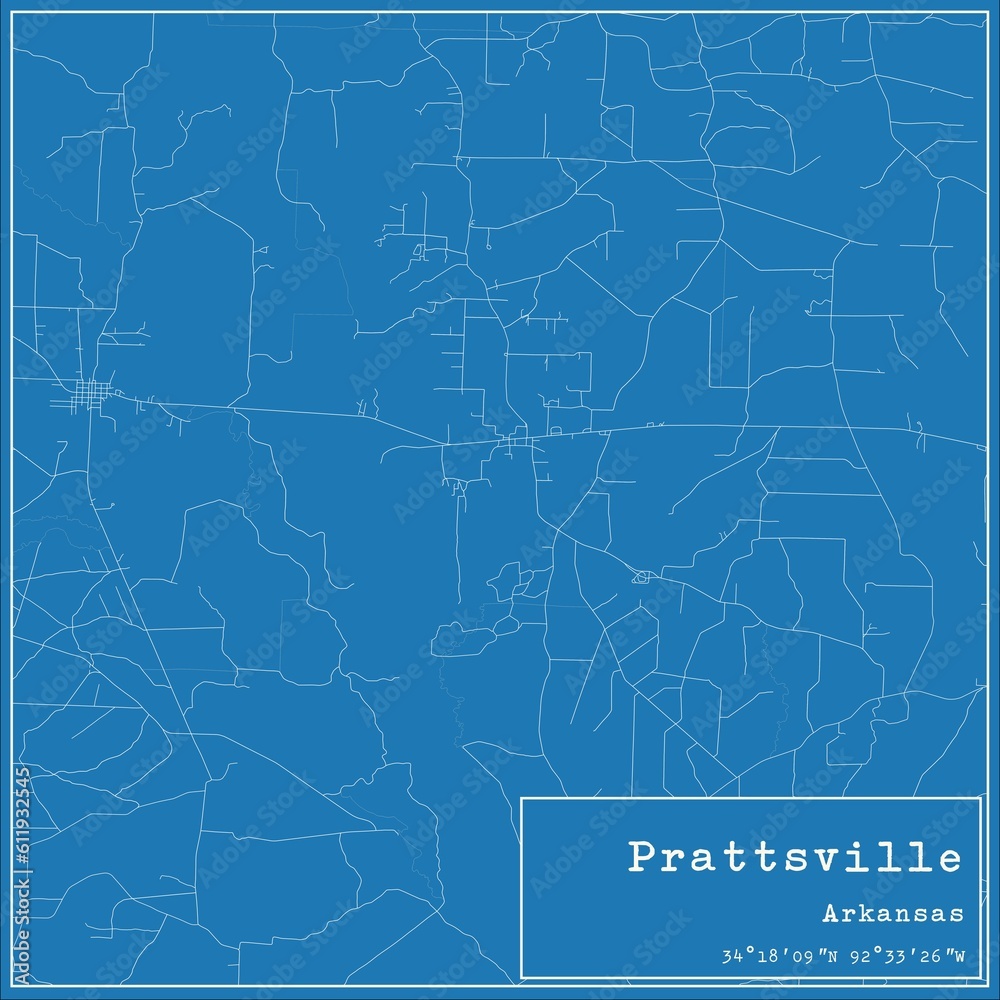 Blueprint US city map of Prattsville, Arkansas.