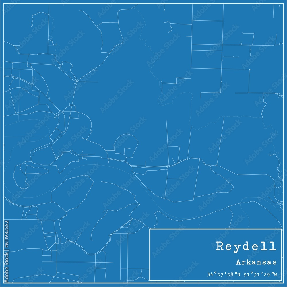 Fototapeta premium Blueprint US city map of Reydell, Arkansas.