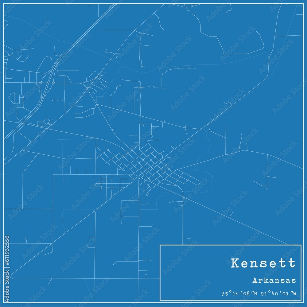 Blueprint US city map of Kensett, Arkansas.
