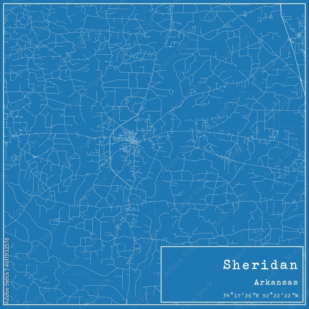 Blueprint US city map of Sheridan, Arkansas. Blueprint US city map of Sheridan, Arkansas.