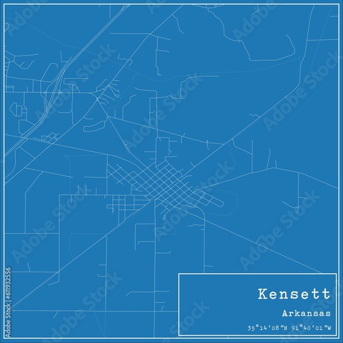 Blueprint US city map of Kensett, Arkansas. photo