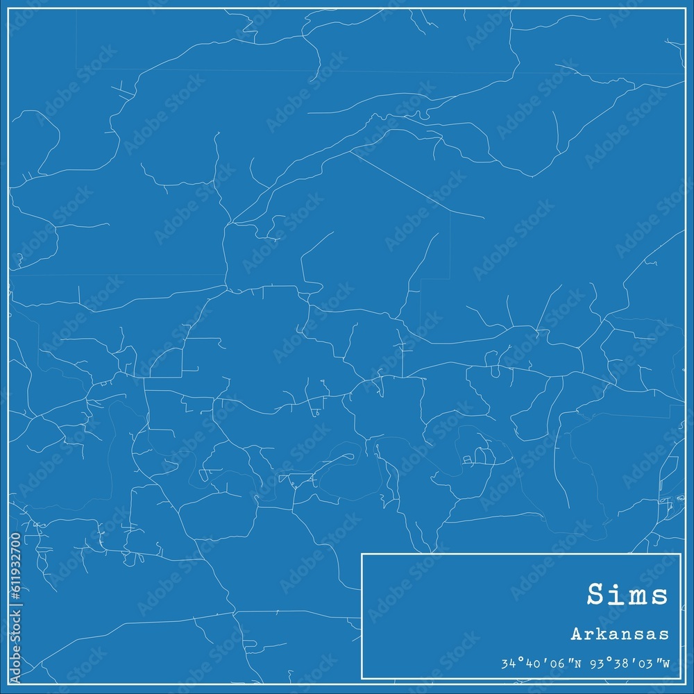 Blueprint US city map of Sims, Arkansas. Blueprint US city map of Sims, Arkansas.