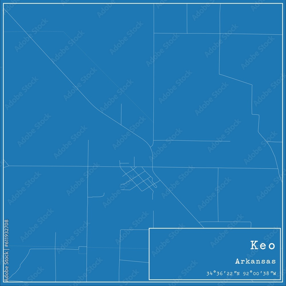 Fototapeta premium Blueprint US city map of Keo, Arkansas.