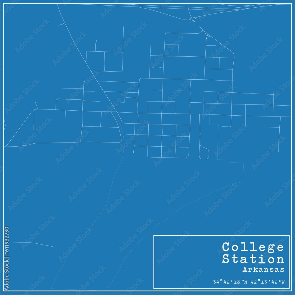 Blueprint US city map of College Station, Arkansas.