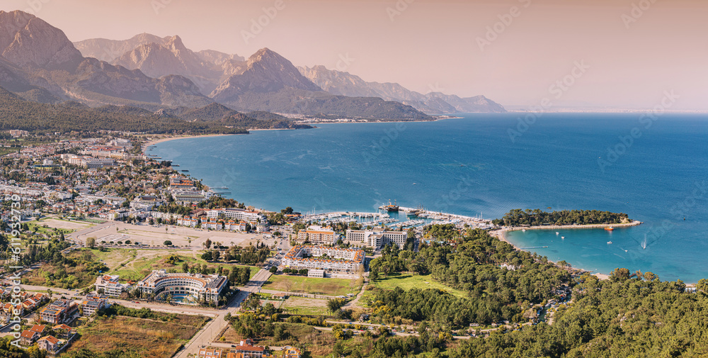 Aerial view of Kemer resort town and mediterranean sea