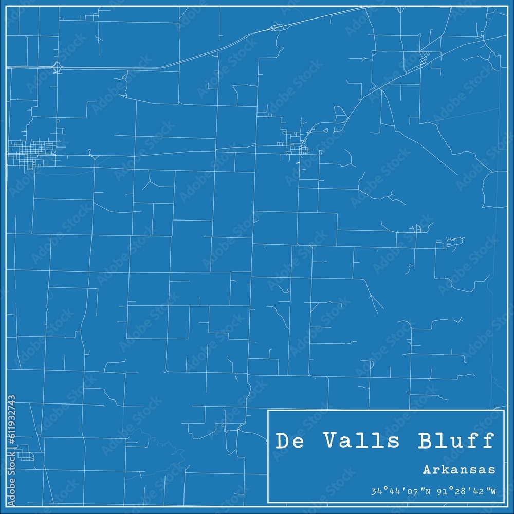 Blueprint US city map of De Valls Bluff, Arkansas. Blueprint US city map of De Valls Bluff, Arkansas.