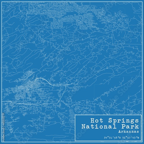 Blueprint US city map of Hot Springs National Park, Arkansas.