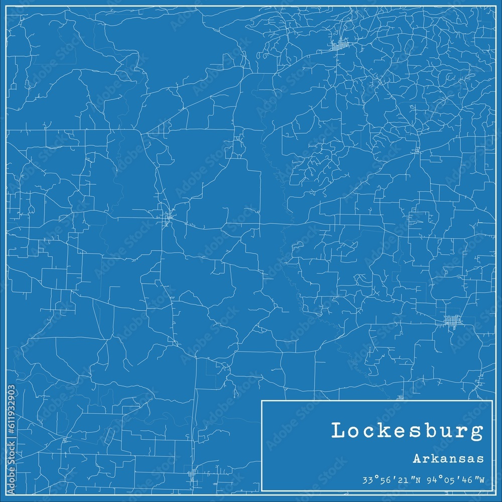 Blueprint US city map of Lockesburg, Arkansas.