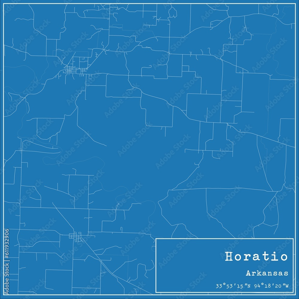Blueprint US city map of Horatio, Arkansas.