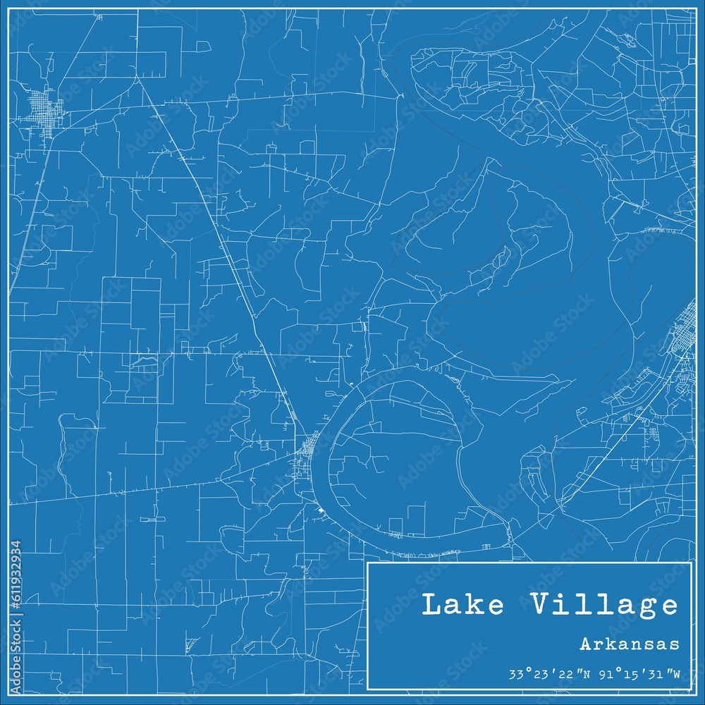 Naklejka premium Blueprint US city map of Lake Village, Arkansas.