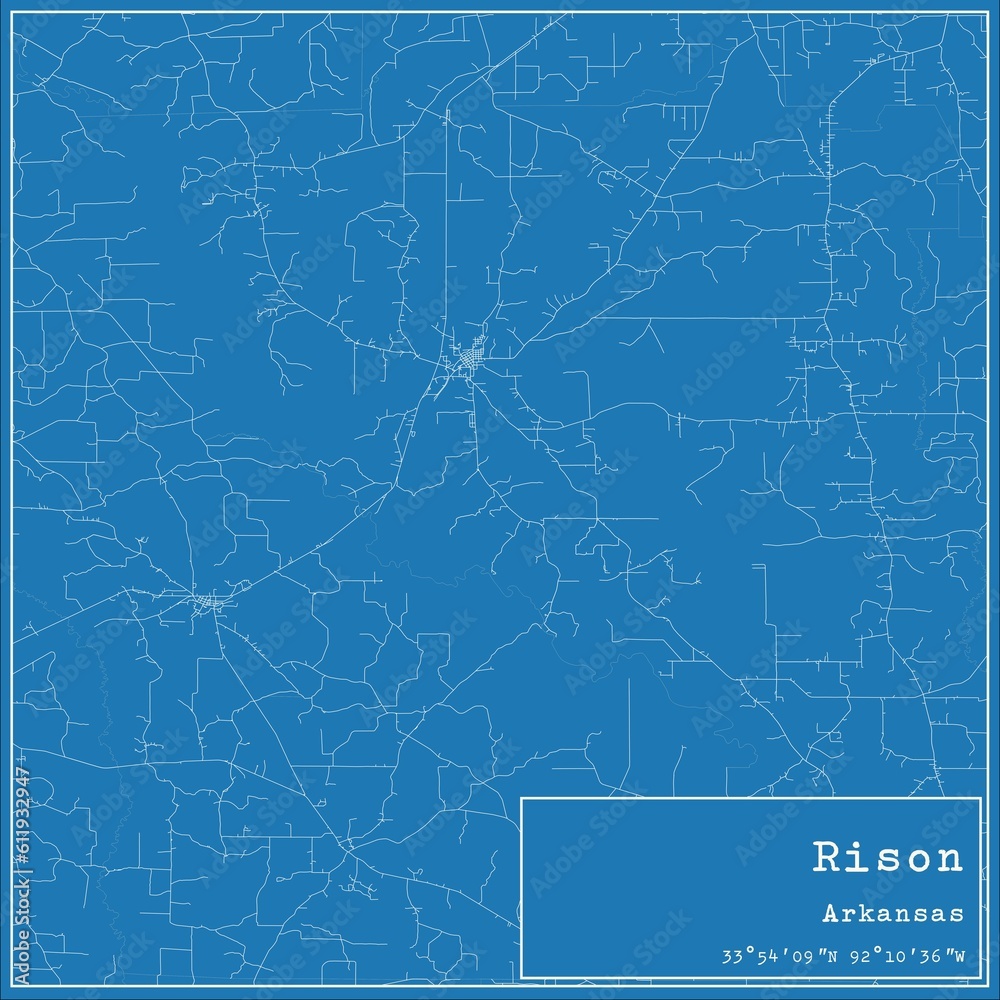 Blueprint US city map of Rison, Arkansas.