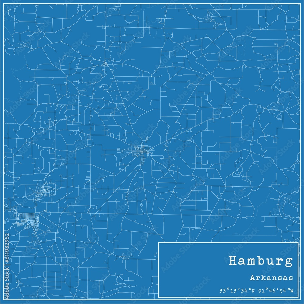 Blueprint US city map of Hamburg, Arkansas. Blueprint US city map of Hamburg, Arkansas.
