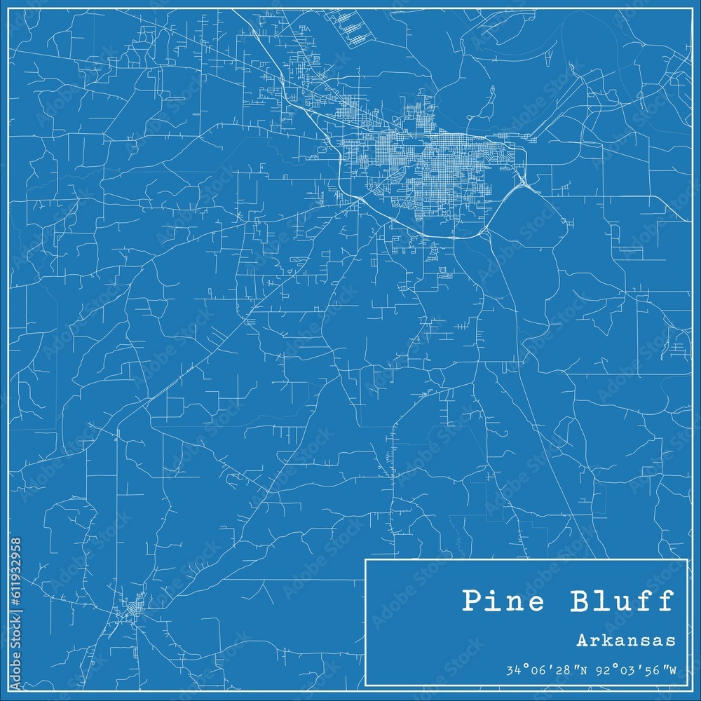 Blueprint US city map of Pine Bluff, Arkansas.