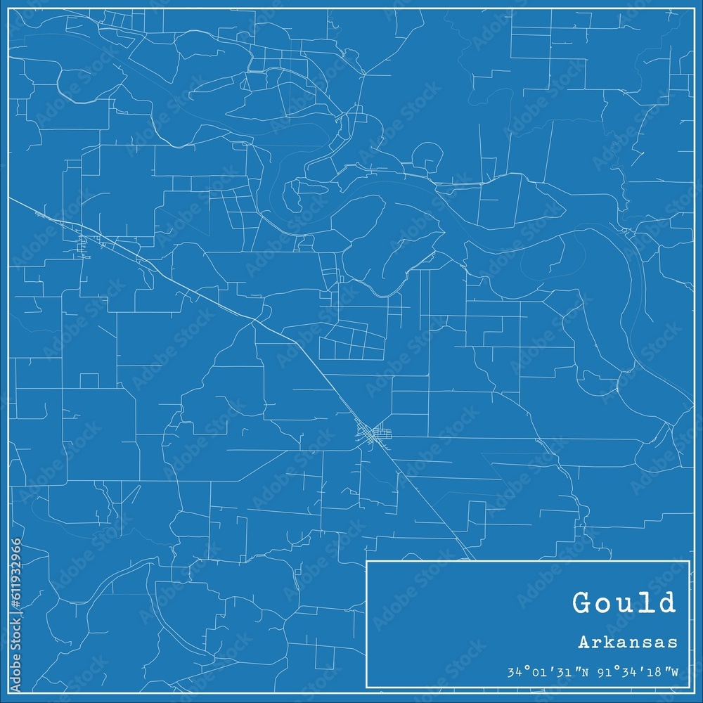 Blueprint US city map of Gould, Arkansas.