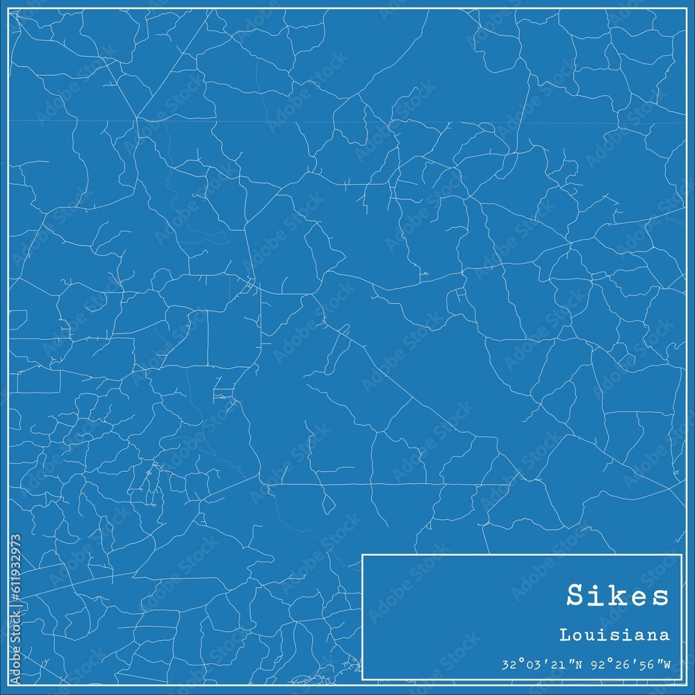 Blueprint US city map of Sikes, Louisiana. Blueprint US city map of Sikes, Louisiana.