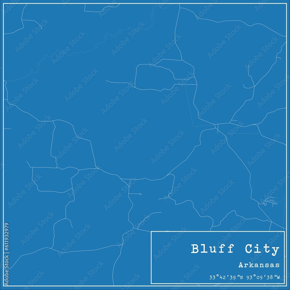 Blueprint US city map of Bluff City, Arkansas.