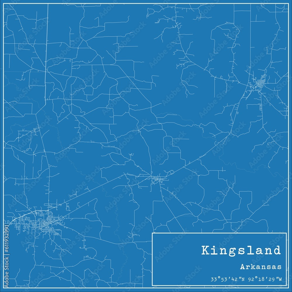 Blueprint US city map of Kingsland, Arkansas.