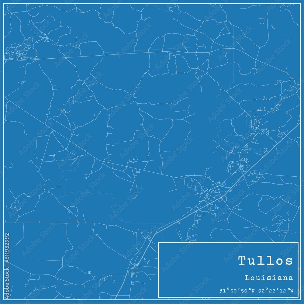 Blueprint US city map of Tullos, Louisiana.