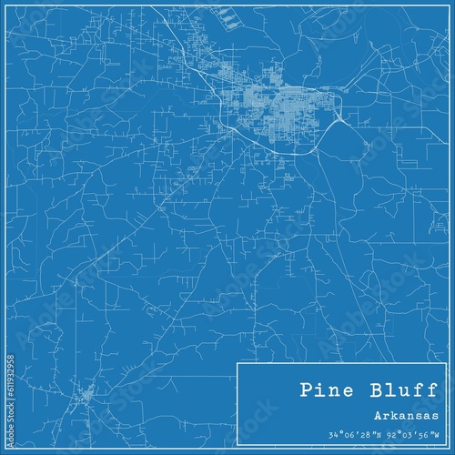 Blueprint US city map of Pine Bluff, Arkansas.