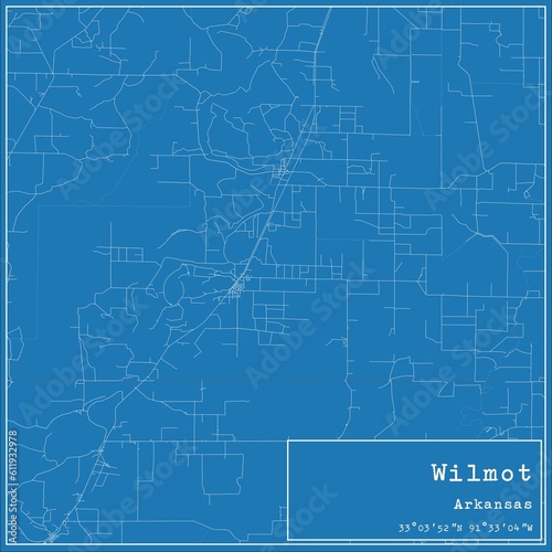 Blueprint US city map of Wilmot, Arkansas. photo