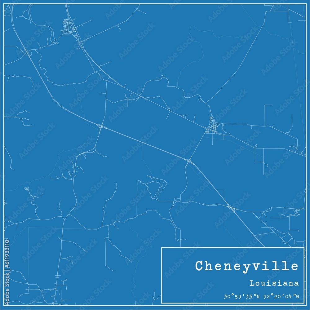 Blueprint US city map of Cheneyville, Louisiana.