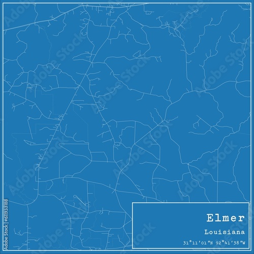Blueprint US city map of Elmer, Louisiana.