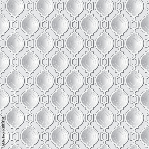 3D seamless vector. Wall paper pattern background. Cross-curved cage pattern around silver floor
