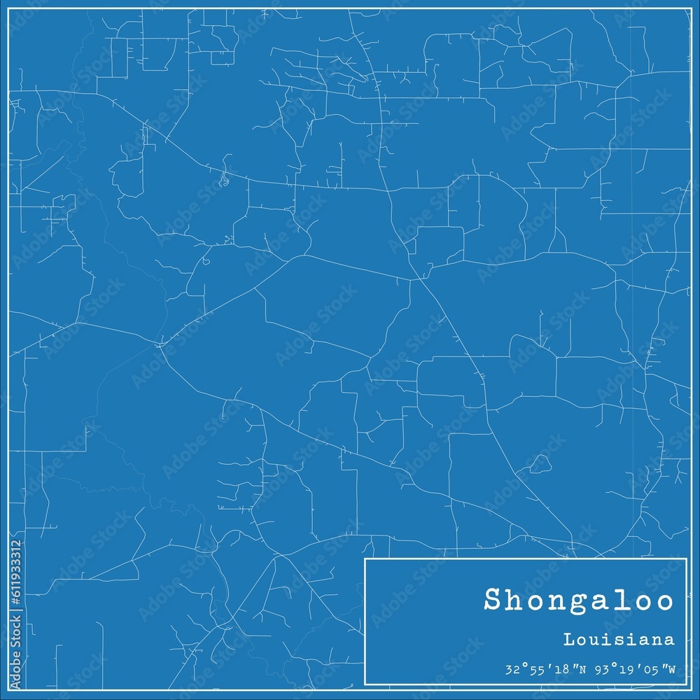 Blueprint US city map of Shongaloo, Louisiana.