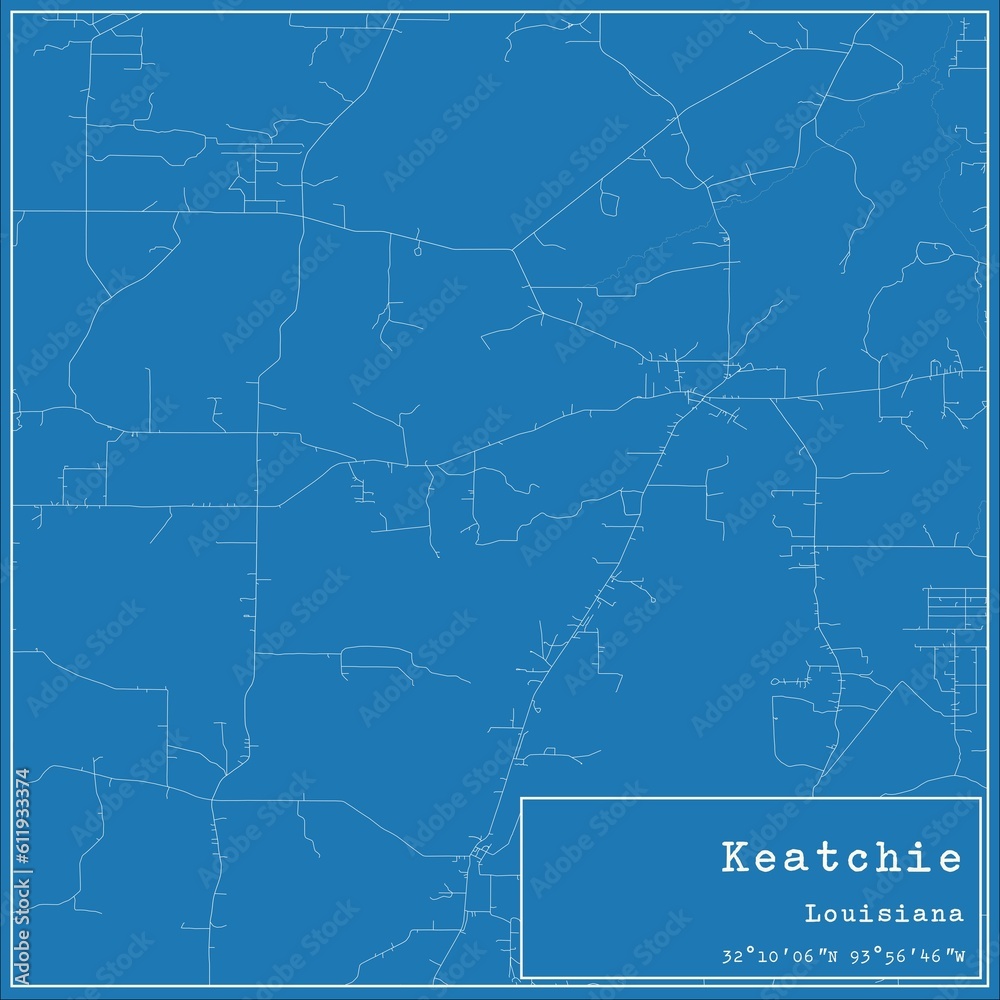 Blueprint US city map of Keatchie, Louisiana.