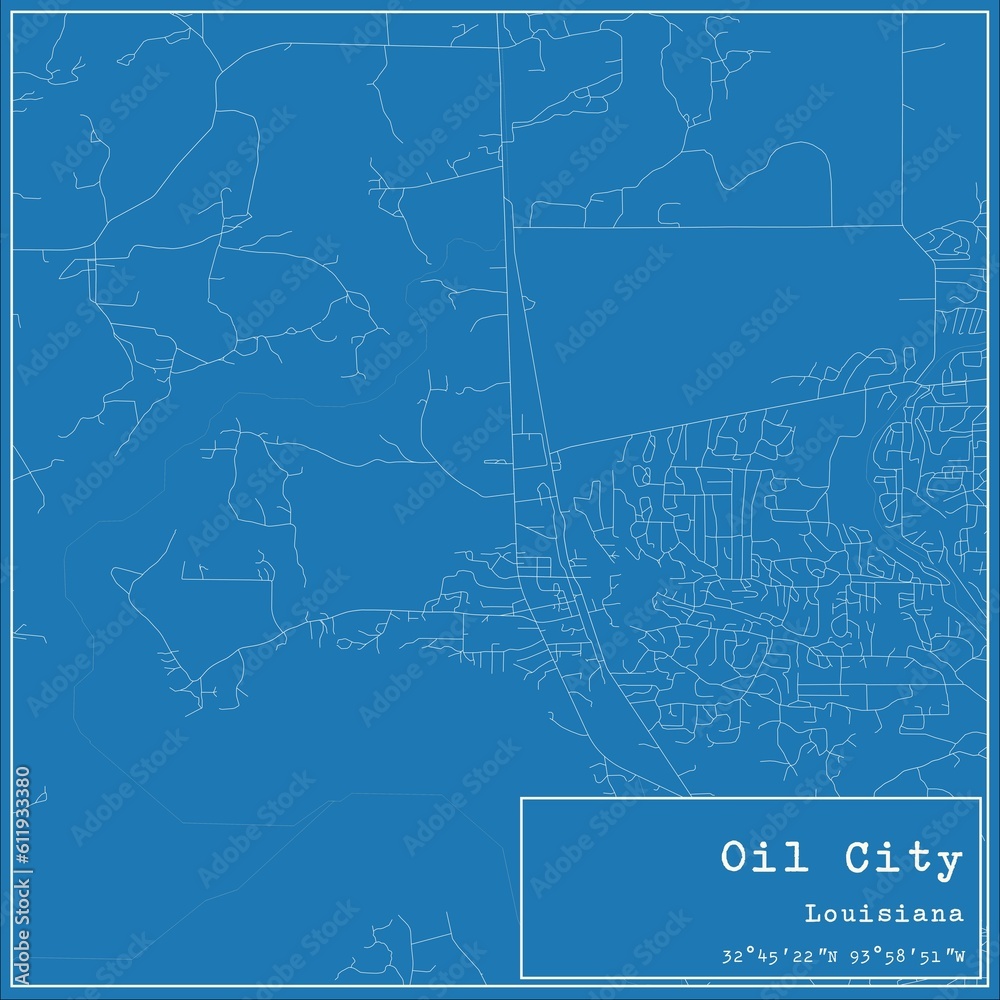 Naklejka premium Blueprint US city map of Oil City, Louisiana.
