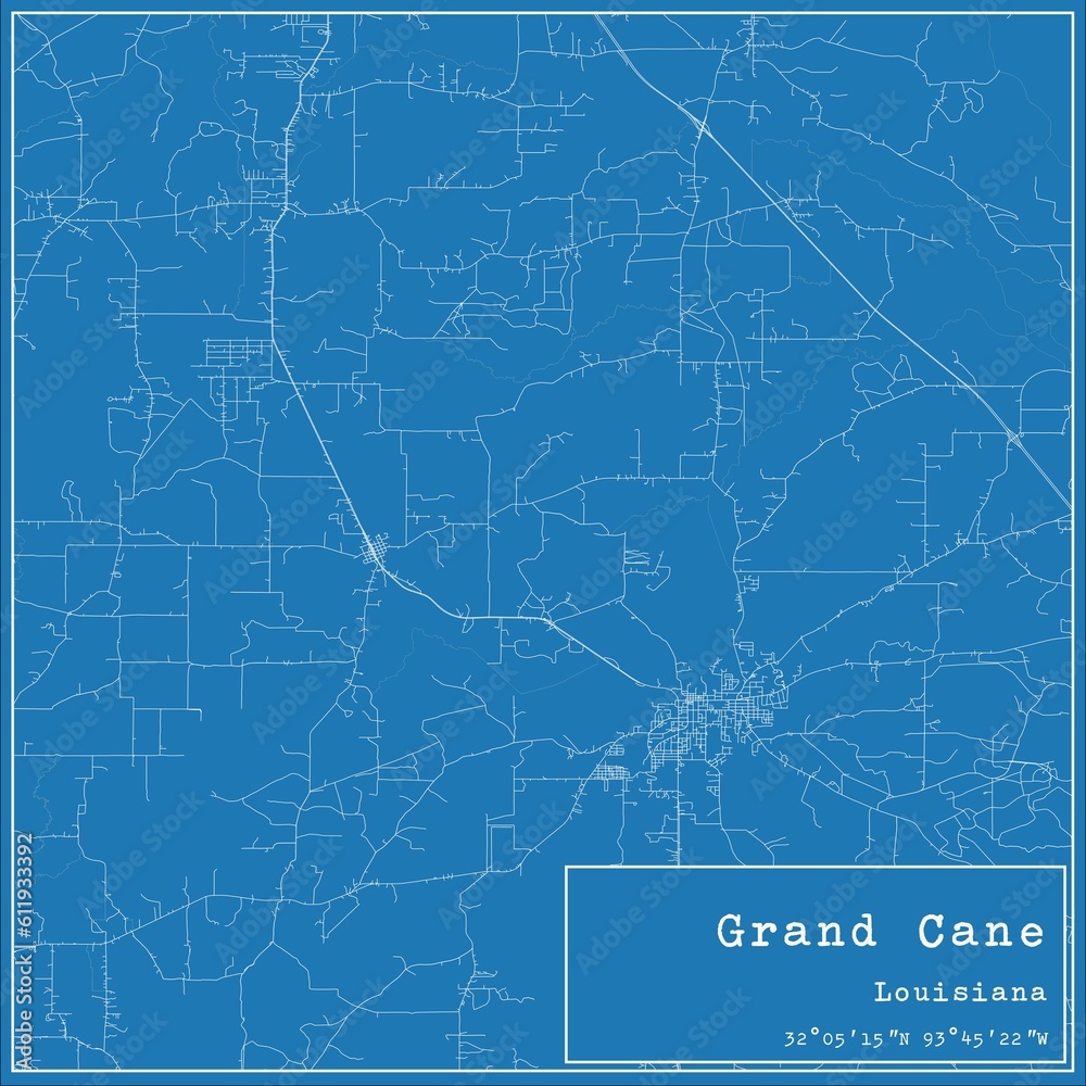 Fototapeta premium Blueprint US city map of Grand Cane, Louisiana.