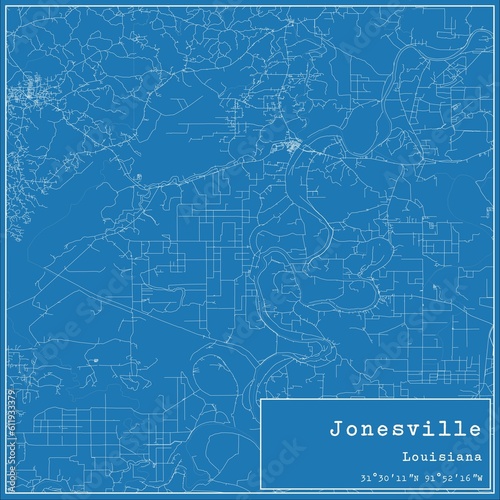 Blueprint US city map of Jonesville, Louisiana. photo